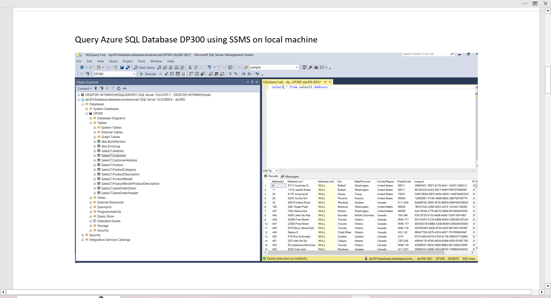 Query Azure SQL Database using SSMS